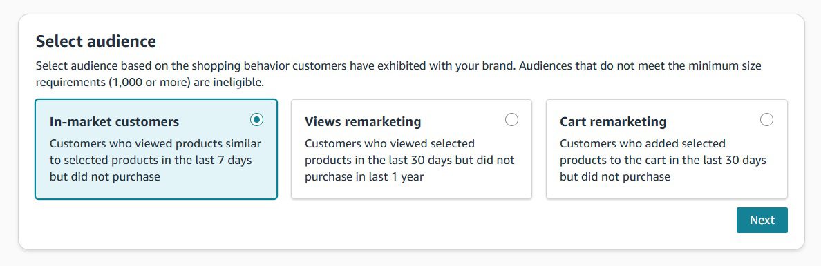 Amazon Brand Tailored Promotions Goal 1 New Customer Acquisition audience options