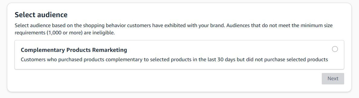 Amazon Brand Tailored Promotions Goal 4 Cross-sell showing Complementary Product Remarketing audience