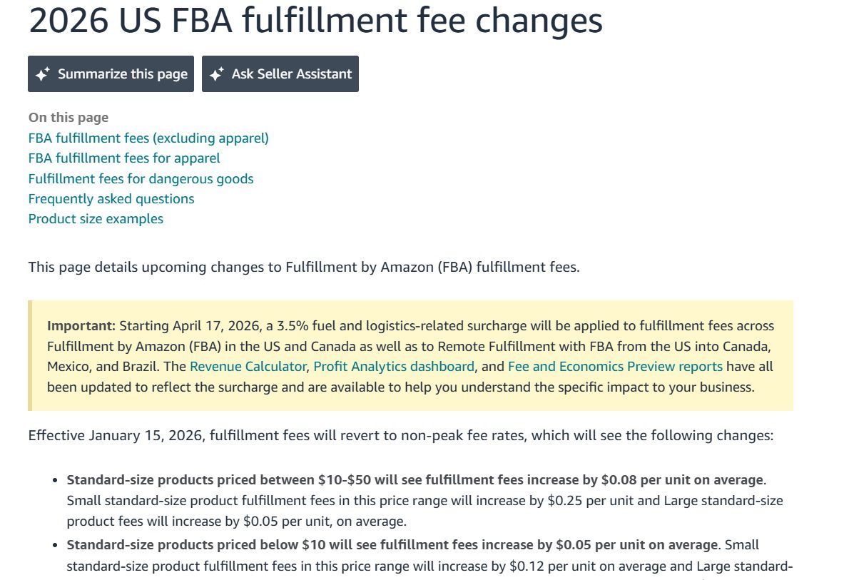 Amazon 3.5% fuel and logistics surcharge announcement in Seller Central