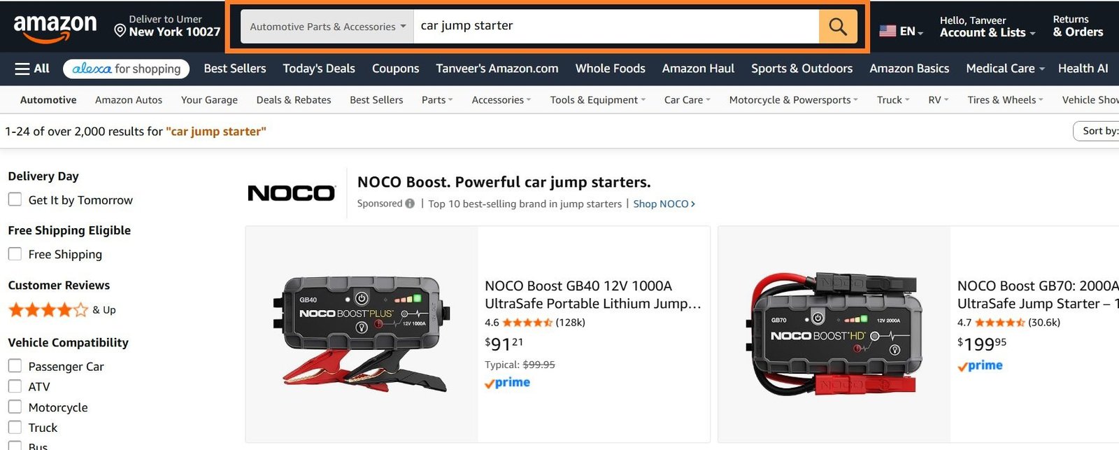 Searching the main keyword on Amazon to find competitors