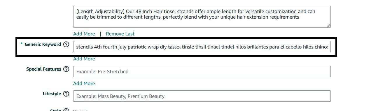 Amazon Seller Central Generic Keyword Backend Search Terms field