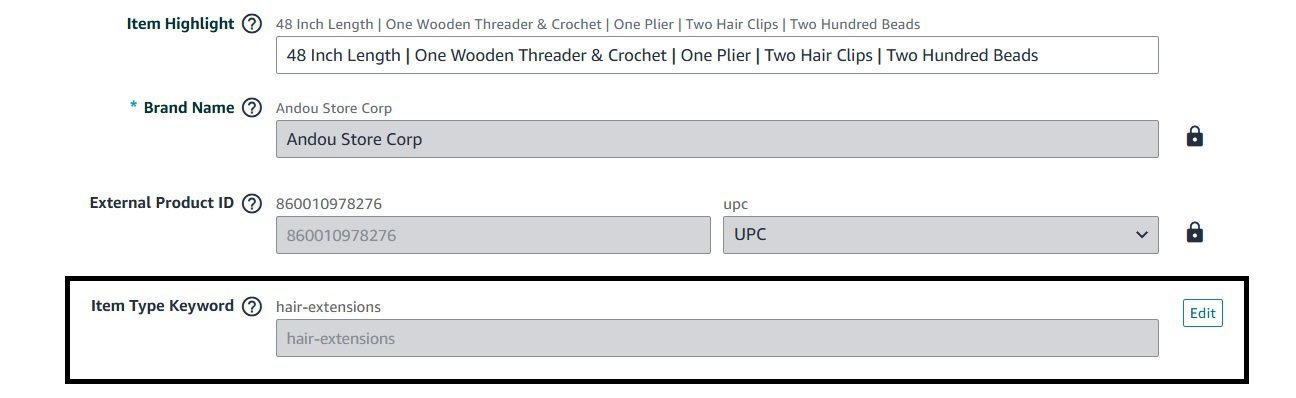 Amazon Seller Central Item Type Keyword field